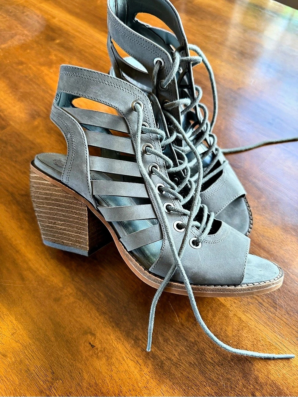 Vince Camuto Gray Lace-Up Block Heel Sandals